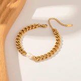 French Vintage Baroque Pearl Bracelet Stainless Steel Chain