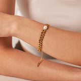 French Vintage Baroque Pearl Bracelet Stainless Steel Chain