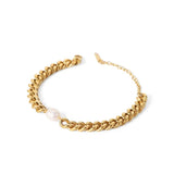 French Vintage Baroque Pearl Bracelet Stainless Steel Chain