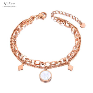 Geometric Shell Charm Double-layer Stainless Steel Bracelet