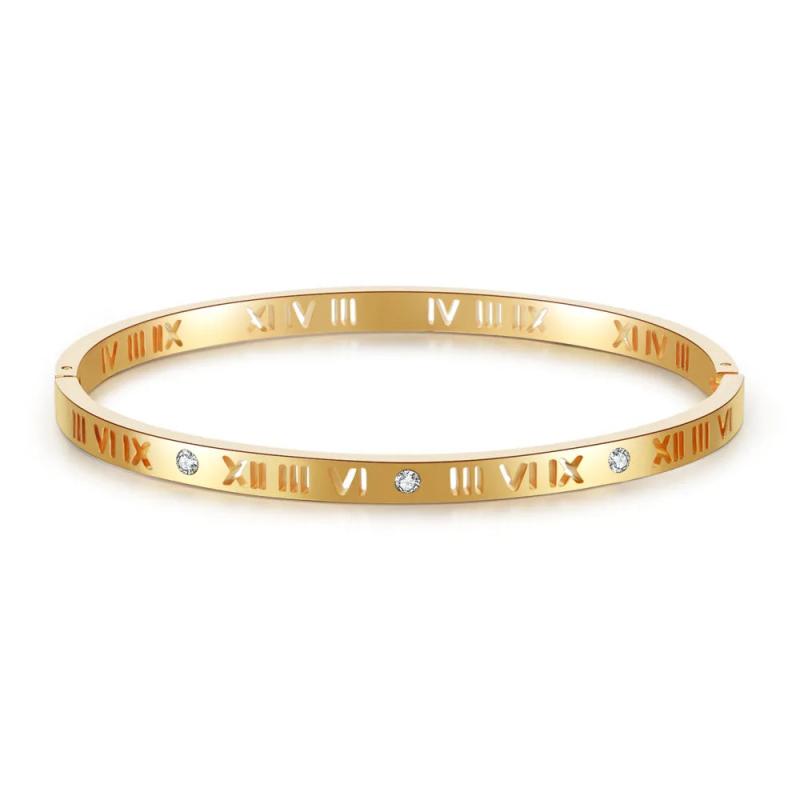 Roman Numerals Bangles Stainless Steel Cubic Zircon Wedding Bangle