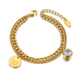 Stainless Steel Love You Tag & CZ Crystal Charm Bracelet