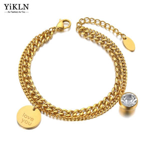 Stainless Steel Love You Tag & CZ Crystal Charm Bracelet