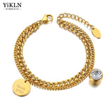 Stainless Steel Love You Tag & CZ Crystal Charm Bracelet