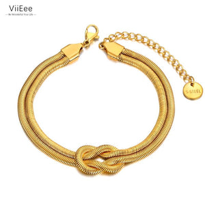 Stainless Steel Double-layer Geometric Knot Charm Bracelet For Women