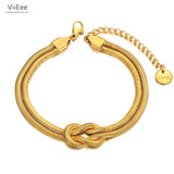 Stainless Steel Double-layer Geometric Knot Charm Bracelet For Women
