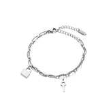 Bohemian 2 Layered Chain Bracelets Stainless Steel Lock Key Charm Bangles