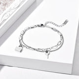 Bohemian 2 Layered Chain Bracelets Stainless Steel Lock Key Charm Bangles