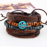 4pcs Peace Symbol Leather Bracelet Beaded Bangles