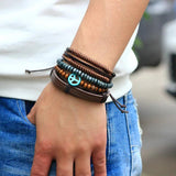4pcs Peace Symbol Leather Bracelet Beaded Bangles