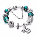 Vintage Silver Charm Bracelet with Love Crystal Beads & Pendant