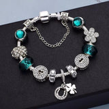 Vintage Silver Charm Bracelet with Love Crystal Beads & Pendant