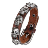 Gothic Skull Bracelet Cuff Men Alloy Skeleton Leather Charms Bangle