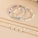 Korea Daisy Flower Beads Bracelet Set Bohemian Charm Stretch Jewelry Gift