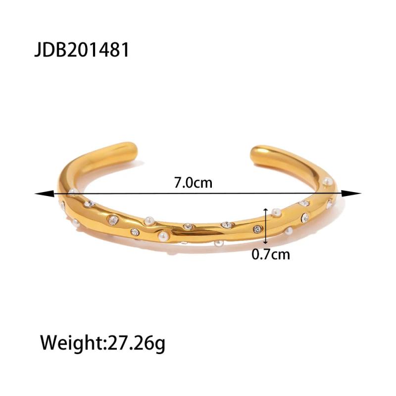 Uworld Pearl Cuff Bracelet Stainless Steel Zircon Bangle