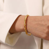 Uworld Pearl Cuff Bracelet Stainless Steel Zircon Bangle