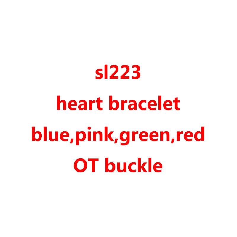 Women's Heart Bracelet Stainless Steel OT Buckle Red Pink Green Heart 19mm