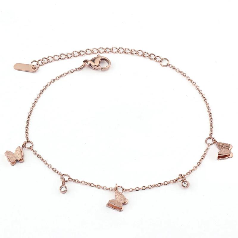 B345 Stainless Steel CZ Butterfly Bracelet Matte Finish Adjustable Chain