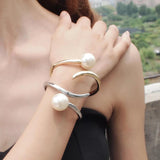 Big Pearl Open Bangles for Women, Arm Cuff Bracelets