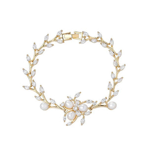 Plant Shape Bridal Bracelet with CZ and Pearl