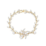Plant Shape Bridal Bracelet with CZ and Pearl