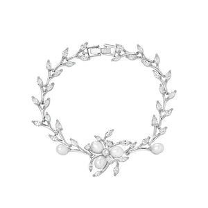 Plant Shape Bridal Bracelet with CZ and Pearl