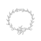 Plant Shape Bridal Bracelet with CZ and Pearl