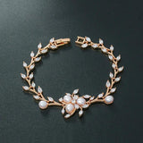 Plant Shape Bridal Bracelet with CZ and Pearl