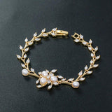 Plant Shape Bridal Bracelet with CZ and Pearl
