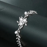 Plant Shape Bridal Bracelet with CZ and Pearl