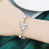 Plant Shape Bridal Bracelet with CZ and Pearl