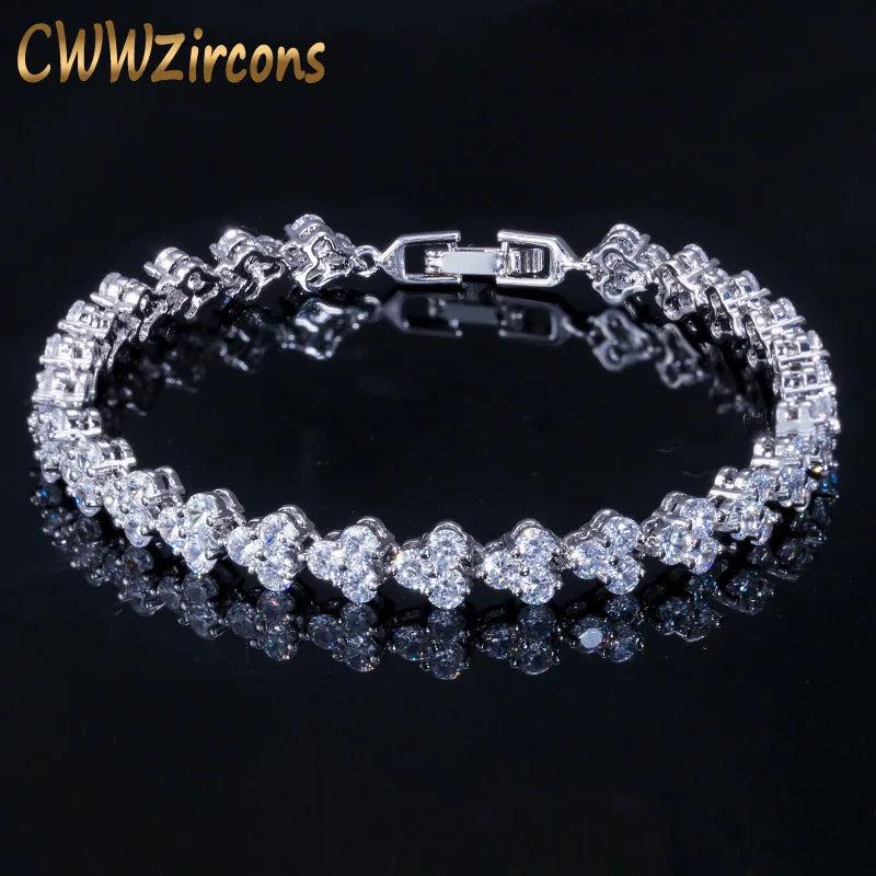 CWWZircons Rome Chain Link 5A CZ Crystal Bracelet For Women CB050