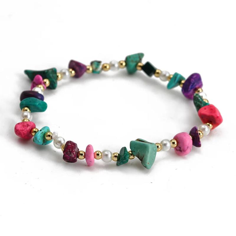 Natural Turquoises Stone Bracelet with Pearl Beads