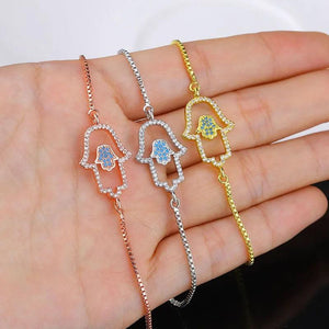 Copper Adjustable Chain Bracelet CZ Fatima Hand Charm