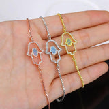 Copper Adjustable Chain Bracelet CZ Fatima Hand Charm