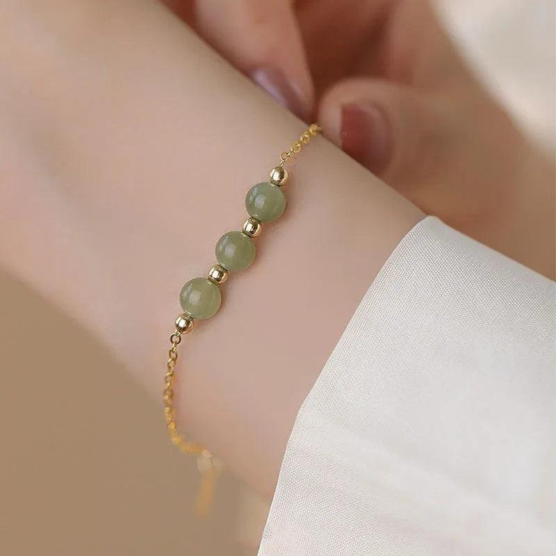 Hetian Jade Bracelet Women Round Bead Simple Lucky Jewelry Gift