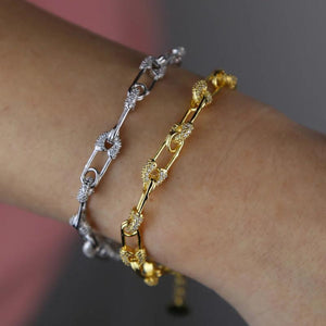 5A Sparkling CZ Safety Pin Link Chain Bracelet for Women