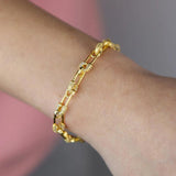 5A Sparkling CZ Safety Pin Link Chain Bracelet for Women