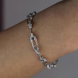 5A Sparkling CZ Safety Pin Link Chain Bracelet for Women