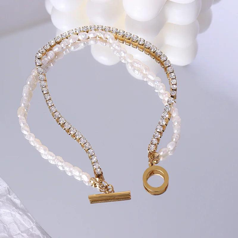 Waterproof Pearl OT Buckle Tennis Chain Bracelet for Women