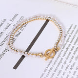 Waterproof Pearl OT Buckle Tennis Chain Bracelet for Women