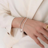 Waterproof Pearl OT Buckle Tennis Chain Bracelet for Women