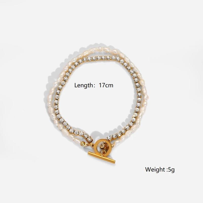 Stainless Steel Pearl Zircon Bracelet Double Chain Jewelry Gift