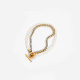 Stainless Steel Pearl Zircon Bracelet Double Chain Jewelry Gift