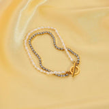 Stainless Steel Pearl Zircon Bracelet Double Chain Jewelry Gift