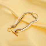 Stainless Steel Pearl Zircon Bracelet Double Chain Jewelry Gift