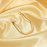Stainless Steel Pearl Zircon Bracelet Double Chain Jewelry Gift