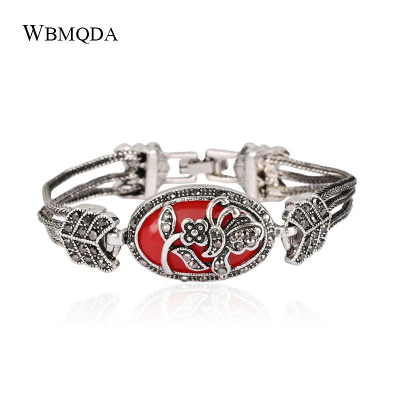 Bohemian Flower Butterfly Crystal Silver Bracelet Vintage Jewelry