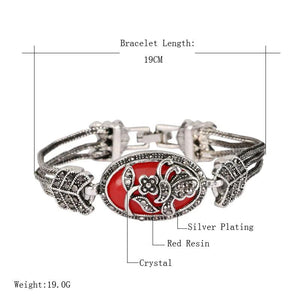 Bohemian Flower Butterfly Crystal Silver Bracelet Vintage Jewelry