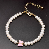 5mm Freshwater Pearl Bracelet with Butterfly Charm, 18k Plated Copper Chain